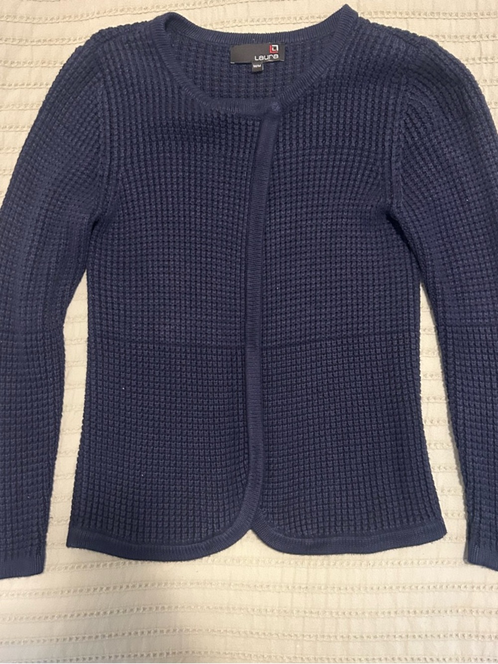 Navy Waffle-Knit Cardigan